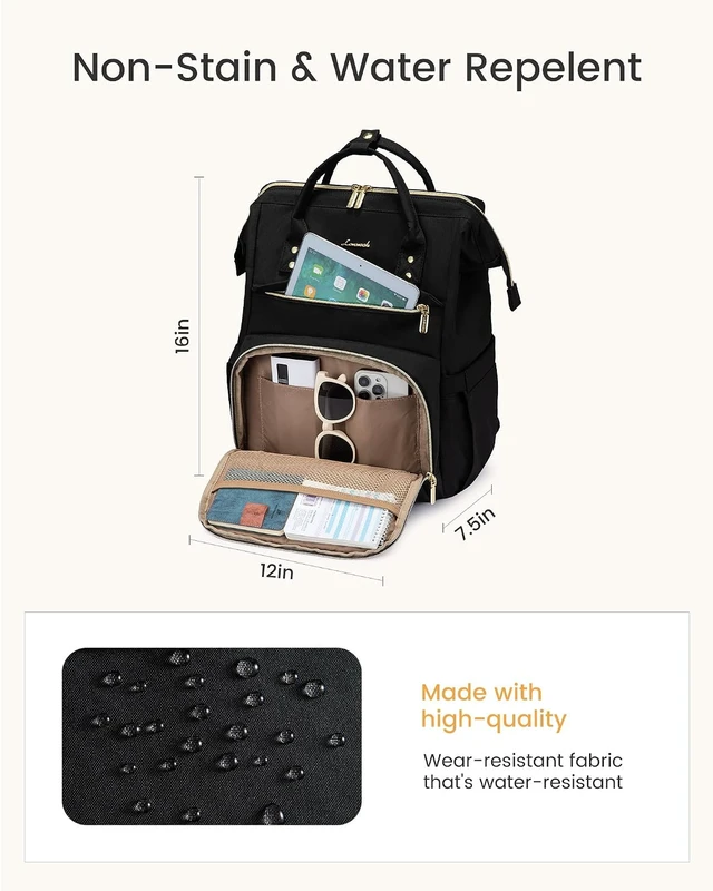 Alt view image 5 of 7 - Laptop Backpack for Women with Giant Tumbler Holder Pocket 15.6 inch Waterproof Travel Backpack Purse Computer Laptop Bag Professional Work College Nurse Teacher Backpack Casual Daypack Black