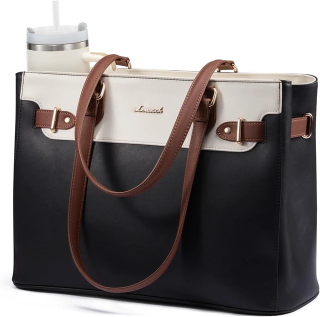 Main image of Laptop Tote Bag for Women Work Teacher Tote Bag with Large Cup Holder Waterproof Leather Computer Bag