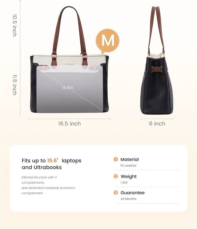Alt view image 4 of 6 - Laptop Tote Bag for Women Work Teacher Tote Bag with Large Cup Holder Waterproof Leather Computer Bag