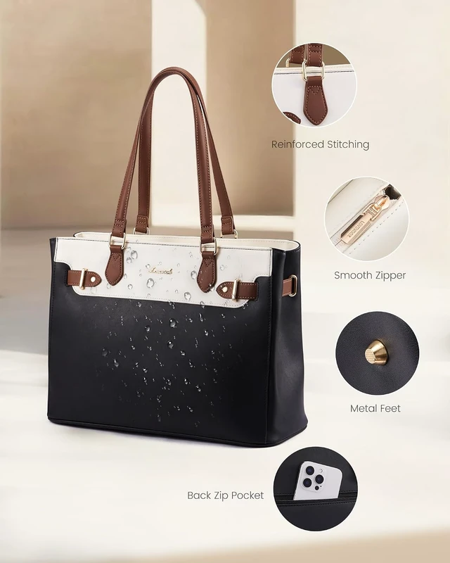 Alt view image 6 of 6 - Laptop Tote Bag for Women Work Teacher Tote Bag with Large Cup Holder Waterproof Leather Computer Bag