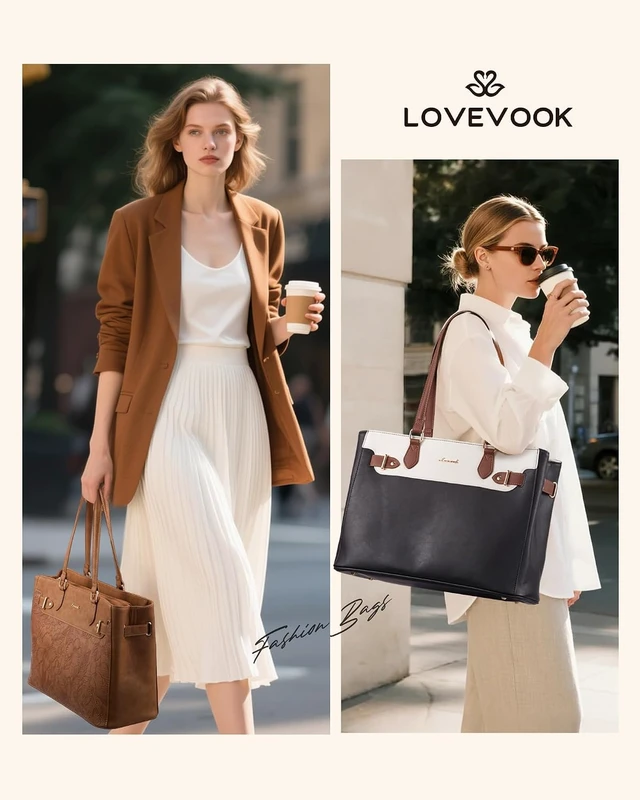 Alt view image 2 of 6 - Laptop Tote Bag for Women Work Teacher Tote Bag with Large Cup Holder Waterproof Leather Computer Bag
