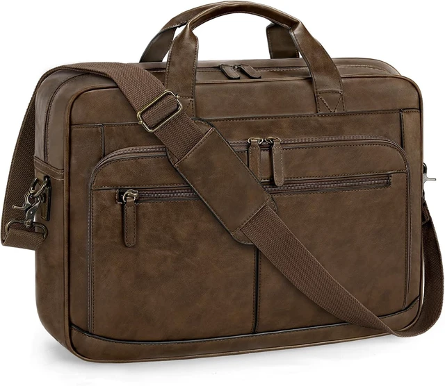 Main image of Messenger Bag For Men 16 Inch Laptop Bag Waterproof PU Leather Briefcase Large Capacity Vintage Satchel Computer for Office Work Business Travel Brown