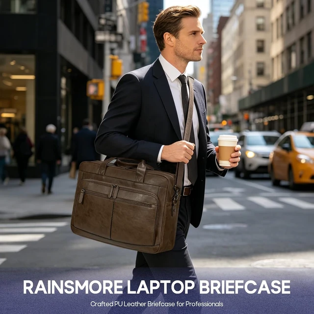 Alt view image 2 of 6 - Messenger Bag For Men 16 Inch Laptop Bag Waterproof PU Leather Briefcase Large Capacity Vintage Satchel Computer for Office Work Business Travel Brown