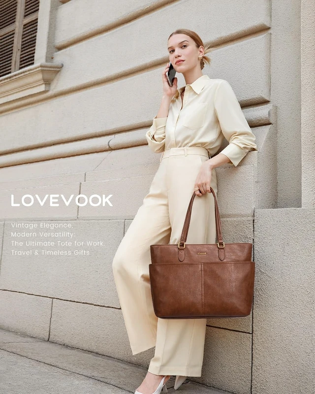 Alt view image 2 of 6 - Work Tote Bags for Women Vintage Leather 15.6 Inch Laptop Bag with Large Cup Holder Teacher Nurse Medical Professional Computer Bag Office Briefcase Handbag Gift