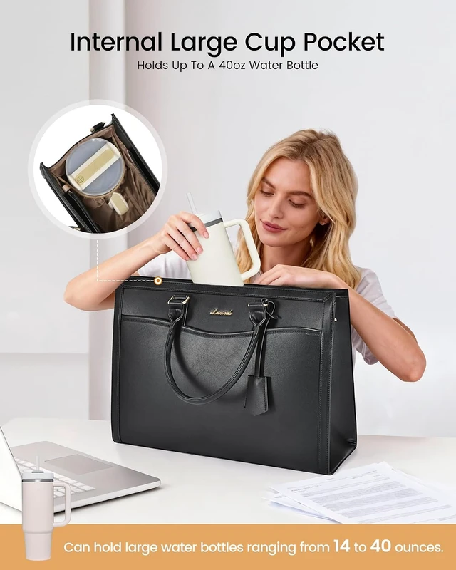 Alt view image 5 of 7 - Laptop Tote Bag for Women Large Work Computer Bag with Cup Holder