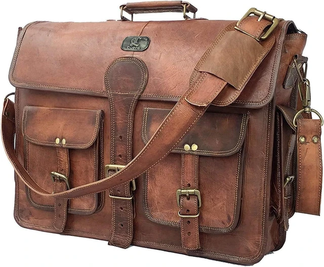 Main image of Leather Messenger Bag for Men 18 Inch Laptop Crossbody Handmade Leather Shoulder Satchel Bag for Men Full Grain Business Briefcase for Office/Work/Travel - Vintage Brown