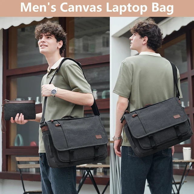 Alt view image 2 of 7 - Nerlion Messenger Bag for Men 17-17.3 Inch Laptop Bag Canvas Water-resistant Computer Bag Shoulder Bag Work Briefcase Bookbag for College (Dark Gray)