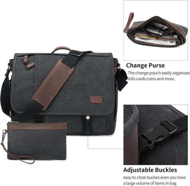Alt view image 3 of 7 - Nerlion Messenger Bag for Men 17-17.3 Inch Laptop Bag Canvas Water-resistant Computer Bag Shoulder Bag Work Briefcase Bookbag for College (Dark Gray)