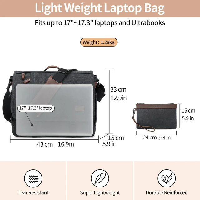Alt view image 5 of 7 - Nerlion Messenger Bag for Men 17-17.3 Inch Laptop Bag Canvas Water-resistant Computer Bag Shoulder Bag Work Briefcase Bookbag for College (Dark Gray)