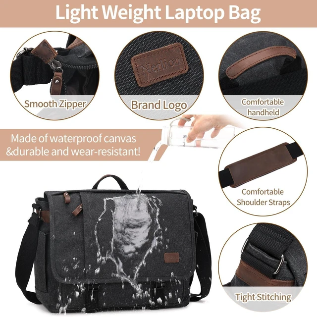 Alt view image 6 of 7 - Nerlion Messenger Bag for Men 17-17.3 Inch Laptop Bag Canvas Water-resistant Computer Bag Shoulder Bag Work Briefcase Bookbag for College (Dark Gray)