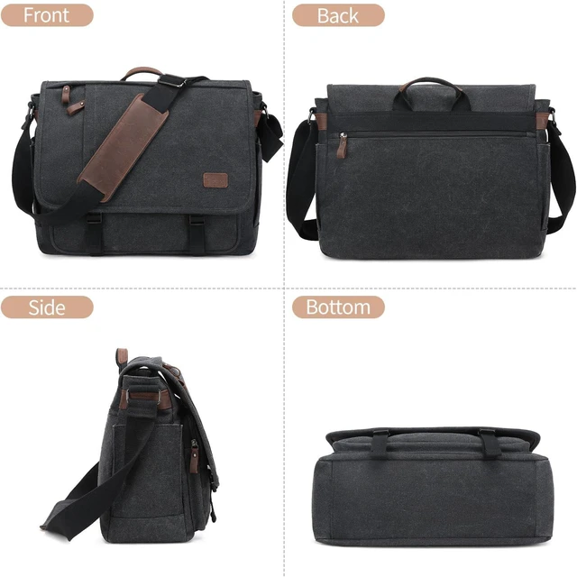 Alt view image 7 of 7 - Nerlion Messenger Bag for Men 17-17.3 Inch Laptop Bag Canvas Water-resistant Computer Bag Shoulder Bag Work Briefcase Bookbag for College (Dark Gray)