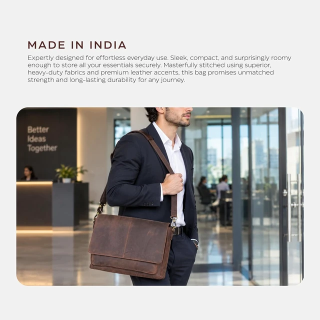 Alt view image 2 of 6 - Leather Laptop Messenger Bag for Men and Women - Briefcase Crossbody Office