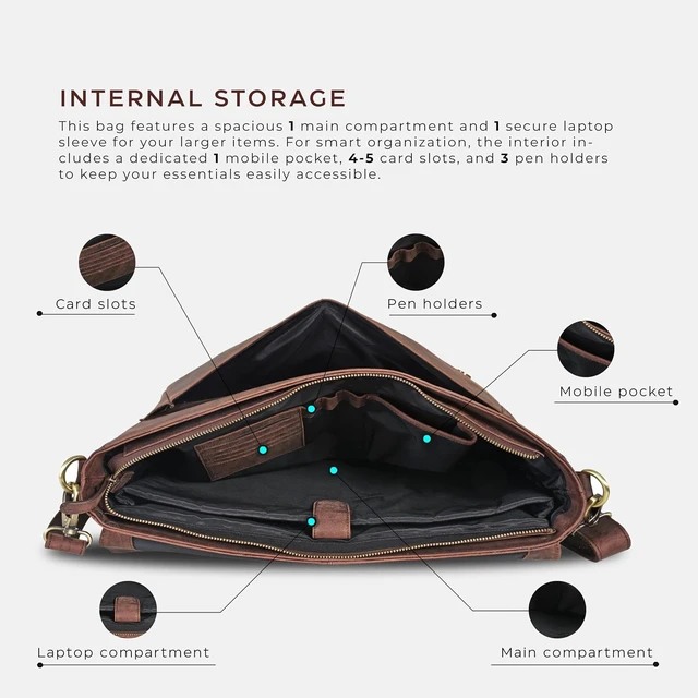 Alt view image 3 of 6 - Leather Laptop Messenger Bag for Men and Women - Briefcase Crossbody Office