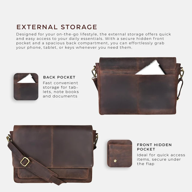 Alt view image 4 of 6 - Leather Laptop Messenger Bag for Men and Women - Briefcase Crossbody Office