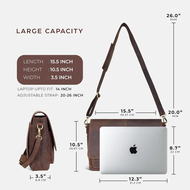 Alt view image 5 of 6 - Leather Laptop Messenger Bag for Men and Women - Briefcase Crossbody Office