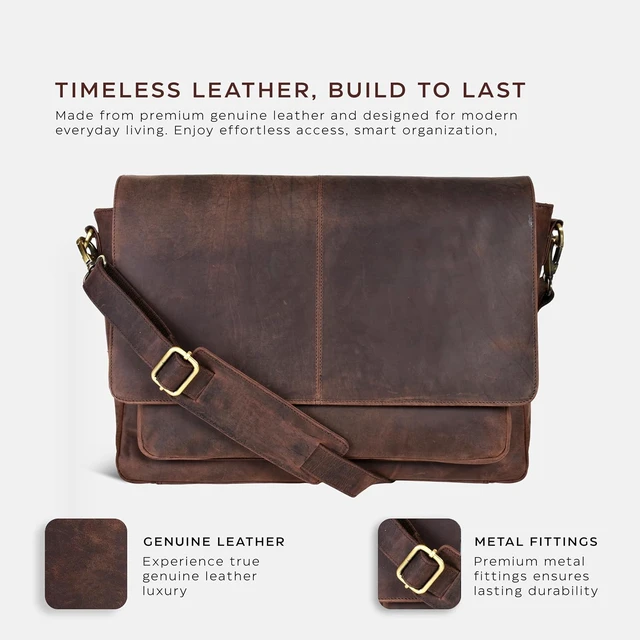 Alt view image 6 of 6 - Leather Laptop Messenger Bag for Men and Women - Briefcase Crossbody Office