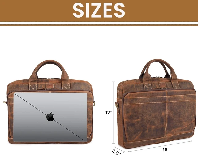 Alt view image 5 of 6 - Full Grain Leather Messenger Bag for Men 16 Briefcase Laptop Satchel Vintage Professional Office Work & Travel Bag