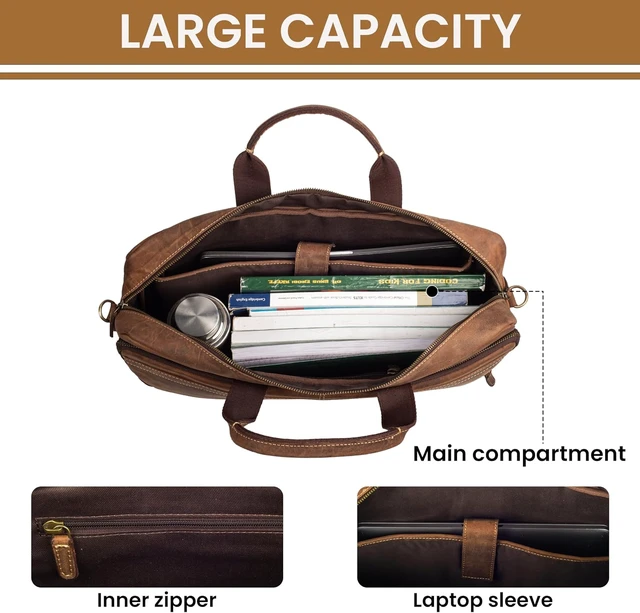 Alt view image 4 of 6 - Full Grain Leather Messenger Bag for Men 16 Briefcase Laptop Satchel Vintage Professional Office Work & Travel Bag