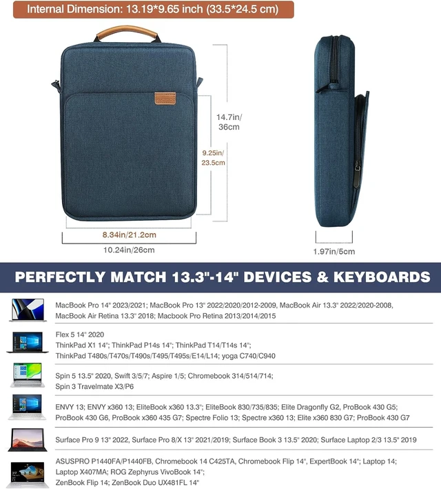 Alt view image 2 of 7 - 13.3-14 Inch Laptop Sleeve Carrying Bag with Shoulder Strap & Handle