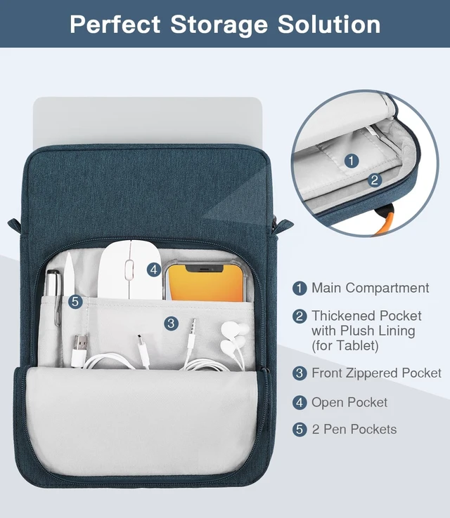Alt view image 5 of 7 - 13.3-14 Inch Laptop Sleeve Carrying Bag with Shoulder Strap & Handle