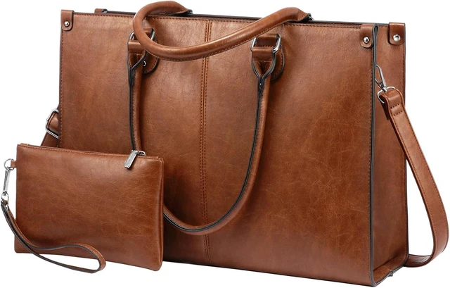 Main image of Laptop Tote Bag for Women 15.6 Inch Professional Work Bag with Matching Clutch Waterproof Vintage Leather Computer Tote for Office Business Travel & Daily Use Gift for Women