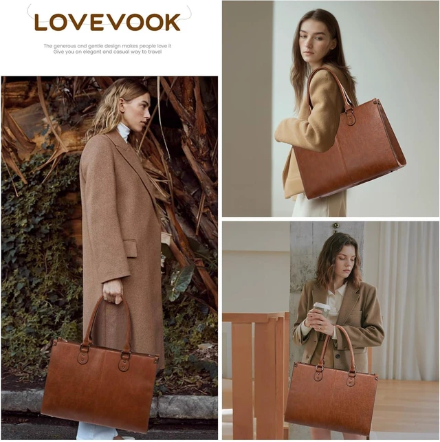 Alt view image 2 of 7 - Laptop Tote Bag for Women 15.6 Inch Professional Work Bag with Matching Clutch Waterproof Vintage Leather Computer Tote for Office Business Travel & Daily Use Gift for Women