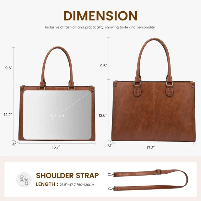 Alt view image 3 of 7 - Laptop Tote Bag for Women 15.6 Inch Professional Work Bag with Matching Clutch Waterproof Vintage Leather Computer Tote for Office Business Travel & Daily Use Gift for Women