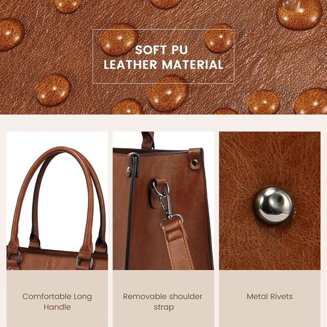 Alt view image 5 of 7 - Laptop Tote Bag for Women 15.6 Inch Professional Work Bag with Matching Clutch Waterproof Vintage Leather Computer Tote for Office Business Travel & Daily Use Gift for Women