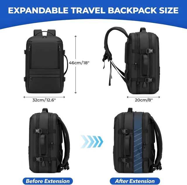 Alt view image 3 of 6 - Carry On Travel Backpack Flight Approved for Men Women Black