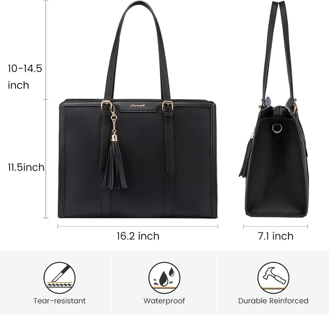 Alt view image 4 of 7 - Laptop Bag for Women 15.6 inch Lightweight PU Laptop Tote Bag Large Capacity Computer bag with Clutch Purse for Business Work Office Travel School Casual(Black & Leather)