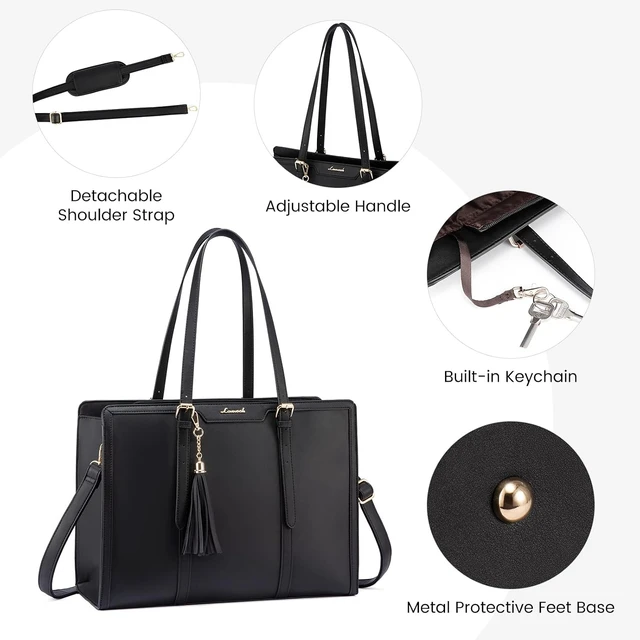 Alt view image 6 of 7 - Laptop Bag for Women 15.6 inch Lightweight PU Laptop Tote Bag Large Capacity Computer bag with Clutch Purse for Business Work Office Travel School Casual(Black & Leather)