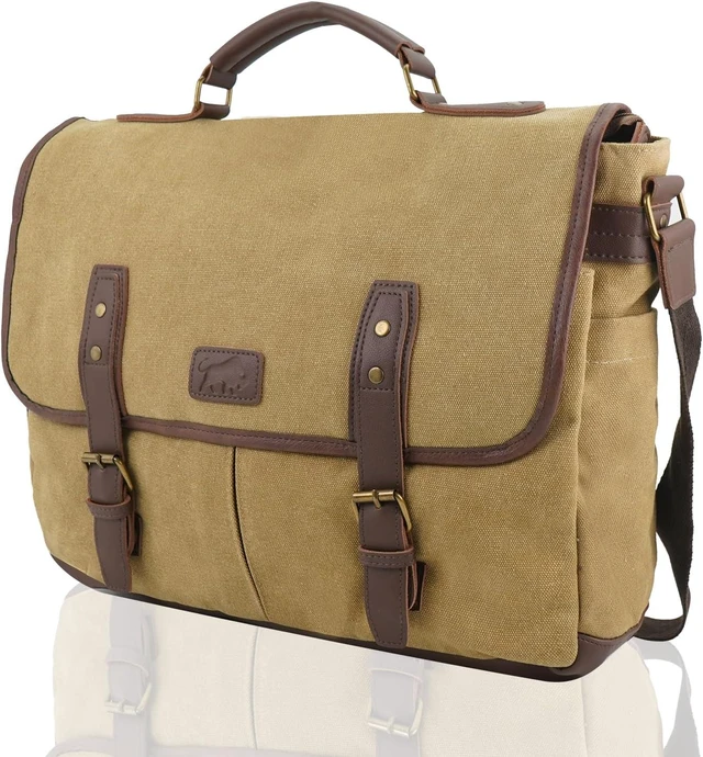Alt view image 3 of 6 - Vintage Canvas Messenger Bag for Men Laptop Briefcase for Work & Travel Multi-Pocket Crossbody Bag