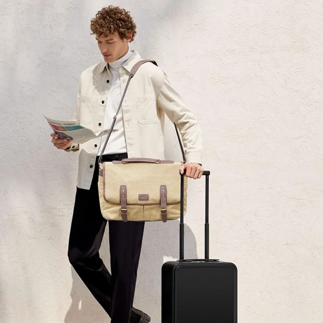 Alt view image 2 of 6 - Vintage Canvas Messenger Bag for Men Laptop Briefcase for Work & Travel Multi-Pocket Crossbody Bag