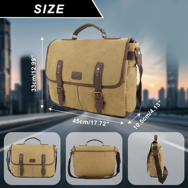 Alt view image 4 of 6 - Vintage Canvas Messenger Bag for Men Laptop Briefcase for Work & Travel Multi-Pocket Crossbody Bag