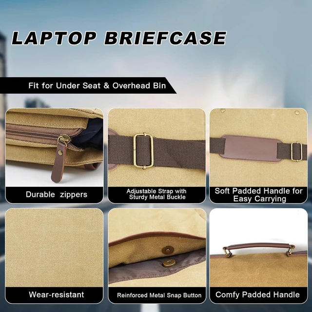 Alt view image 5 of 6 - Vintage Canvas Messenger Bag for Men Laptop Briefcase for Work & Travel Multi-Pocket Crossbody Bag