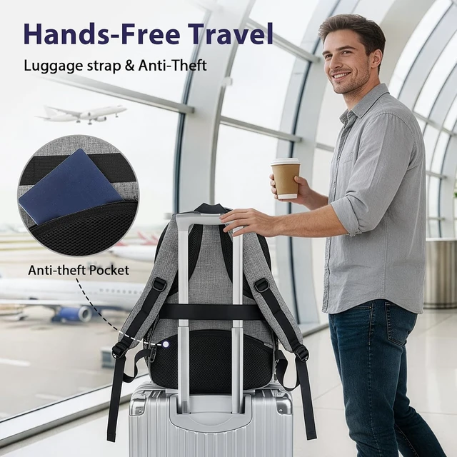 Alt view image 4 of 7 - Travel Laptop Backpack 17 Inch TSA Approved Carry On Work Bag