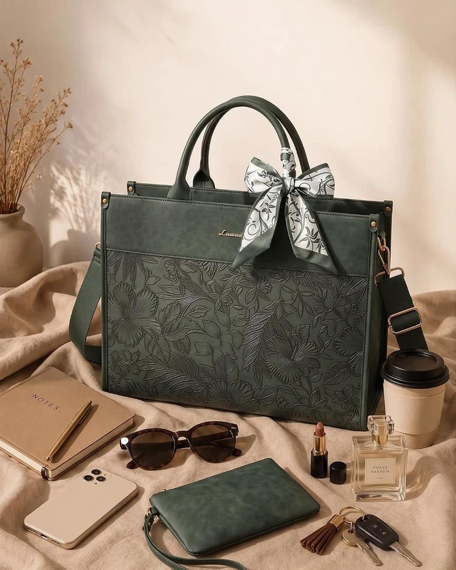Alt view image 3 of 7 - Laptop Tote Bag for Women Vintage Work Bag with Large Cup Holder