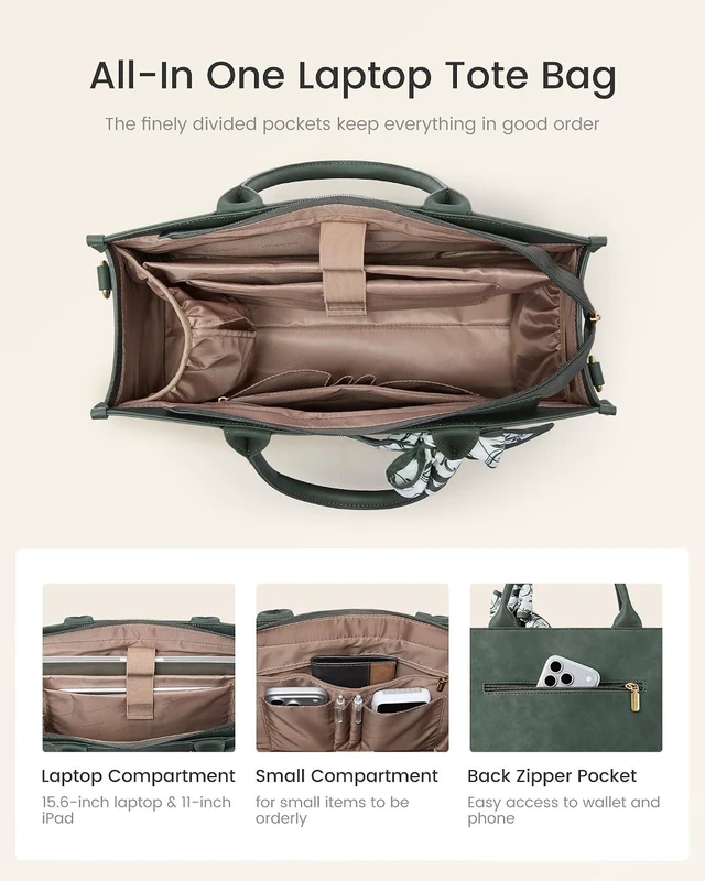Alt view image 5 of 7 - Laptop Tote Bag for Women Vintage Work Bag with Large Cup Holder