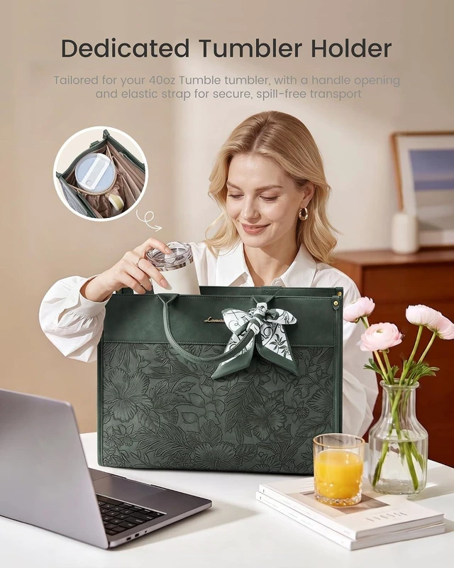 Alt view image 4 of 7 - Laptop Tote Bag for Women Vintage Work Bag with Large Cup Holder