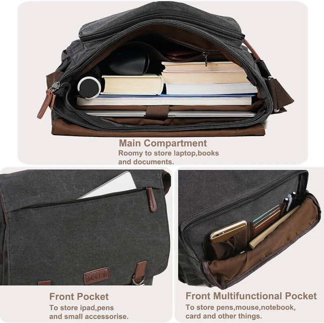 Alt view image 4 of 7 - Vintage Messenger Bag 15.6 Inch Laptop for Men Women Large Travel Crossbody Shoulder Purse Canvas Briefcase Work College