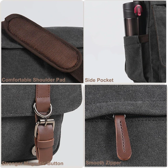 Alt view image 5 of 7 - Vintage Messenger Bag 15.6 Inch Laptop for Men Women Large Travel Crossbody Shoulder Purse Canvas Briefcase Work College