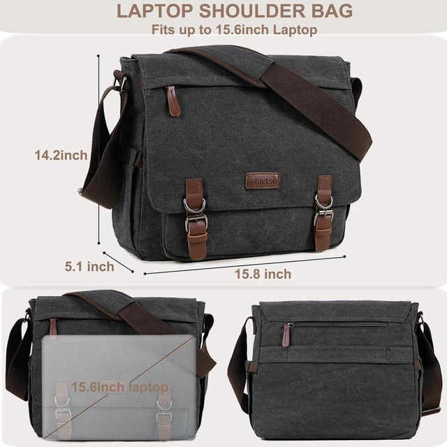Alt view image 3 of 7 - Vintage Messenger Bag 15.6 Inch Laptop for Men Women Large Travel Crossbody Shoulder Purse Canvas Briefcase Work College