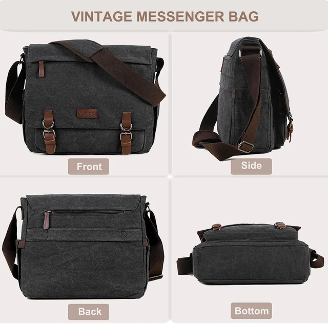 Alt view image 7 of 7 - Vintage Messenger Bag 15.6 Inch Laptop for Men Women Large Travel Crossbody Shoulder Purse Canvas Briefcase Work College