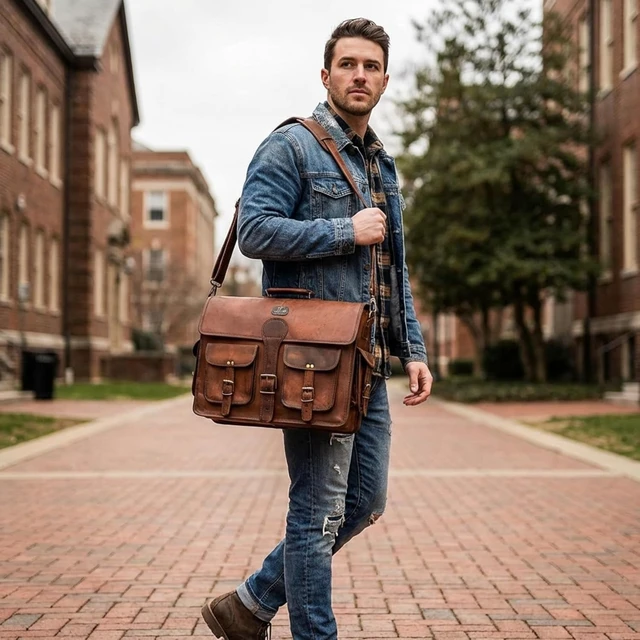 Alt view image 2 of 7 - Cuero DHK 16 Inch Vintage Handmade Leather Messenger Bag Laptop Briefcase Computer Satchel Bag for Men & Women (16 Inch Medium)