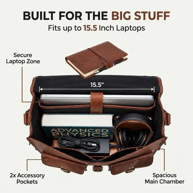 Alt view image 3 of 7 - Cuero DHK 16 Inch Vintage Handmade Leather Messenger Bag Laptop Briefcase Computer Satchel Bag for Men & Women (16 Inch Medium)