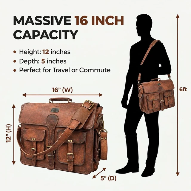 Alt view image 4 of 7 - Cuero DHK 16 Inch Vintage Handmade Leather Messenger Bag Laptop Briefcase Computer Satchel Bag for Men & Women (16 Inch Medium)