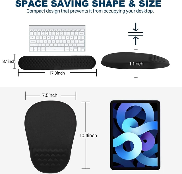 Alt view image 6 of 6 - Ergonomic Mouse Pad and Keyboard Wrist Rest with Massage Design Space-Saving Mouse Pad Wrist Support Memory Foam Wrist Rest with Non-Slip PU Base for Computer Desk Black