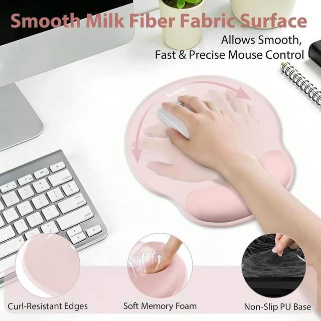 Alt view image 3 of 7 - Mouse Pad and Keyboard Wrist Rest 3-in-1 Gel Memory Foam Ergonomic Mouse Pad with Wrist Rest Set Gaming Mousepad Arm Cushion Support for Computer Office Desk Accessories Cute Setup Pink