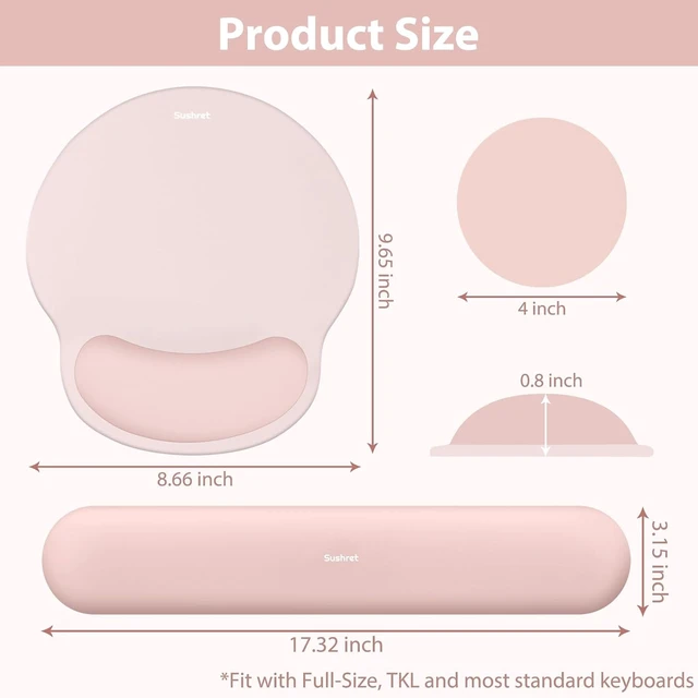 Alt view image 7 of 7 - Mouse Pad and Keyboard Wrist Rest 3-in-1 Gel Memory Foam Ergonomic Mouse Pad with Wrist Rest Set Gaming Mousepad Arm Cushion Support for Computer Office Desk Accessories Cute Setup Pink