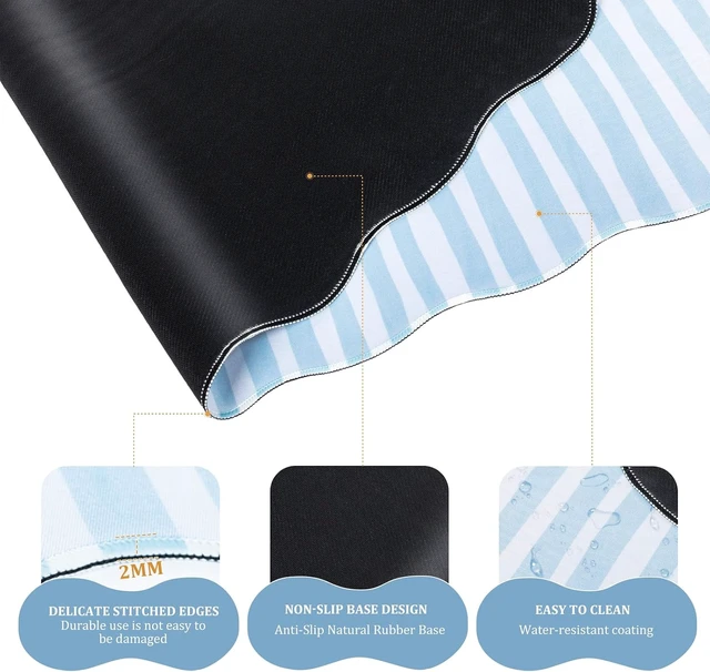 Alt view image 4 of 7 - Blue Striped Mouse Pad Set Scalloped XXL Desk Mat + Ergonomic Mouse Wrist Rest + Gel Keyboard Wrist Rest for Keyboard 65%/75% 3in1 Large Desk Pad for Desktop Home Office Computer Game